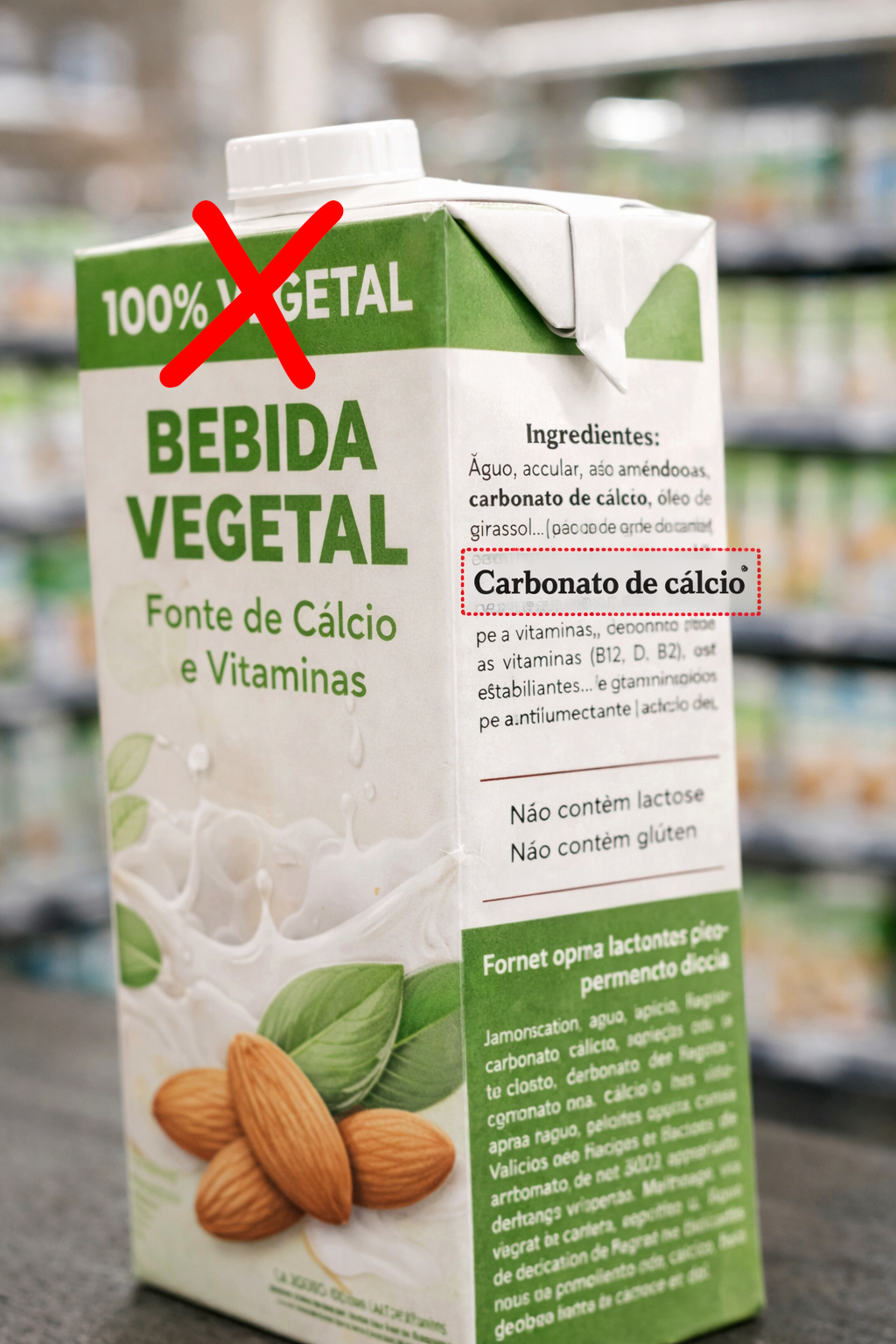 Bebida vegetal com detaque carbonato de calcio